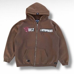 Vintage Y2K Lost Enterprises Full Zip Hoodie Brown Size XL Skate Surf Grunge
